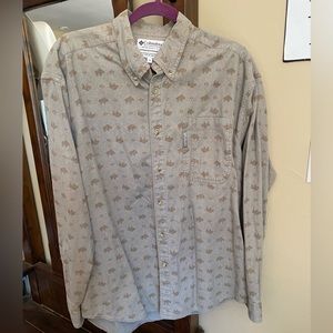 Vintage Columbia Cotton Flannel Buffalo Bison Button Down Shirt Size Large